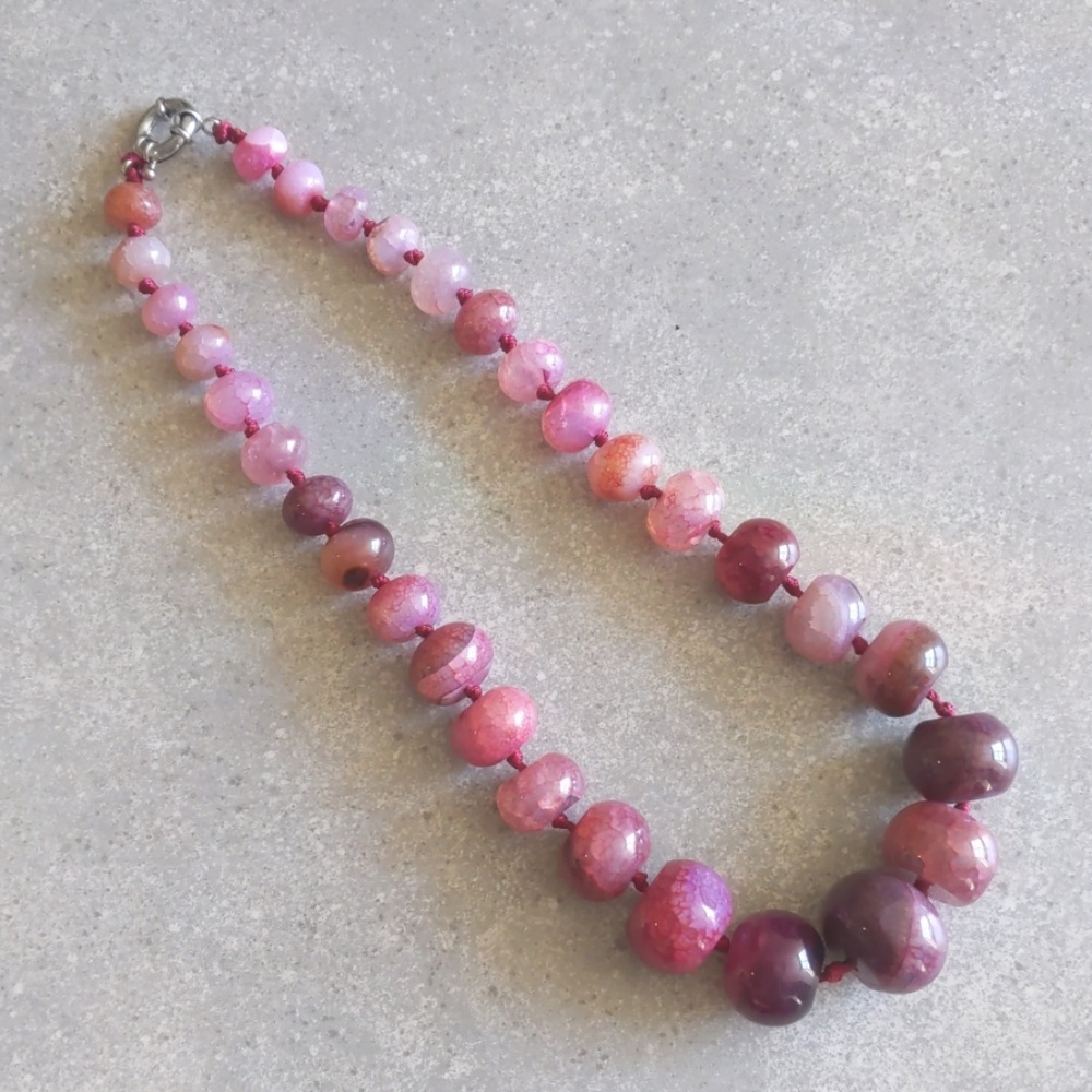 Strawberry Quartz Beaded Necklace - Purple/Pink